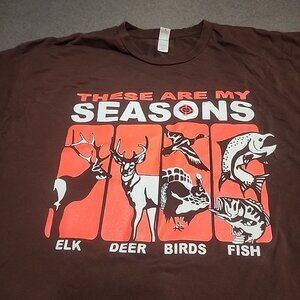 Hunting Fishing Novelty Tshirt Brown Orange Anvil 2Xl Cotton Deer Elk Fish T